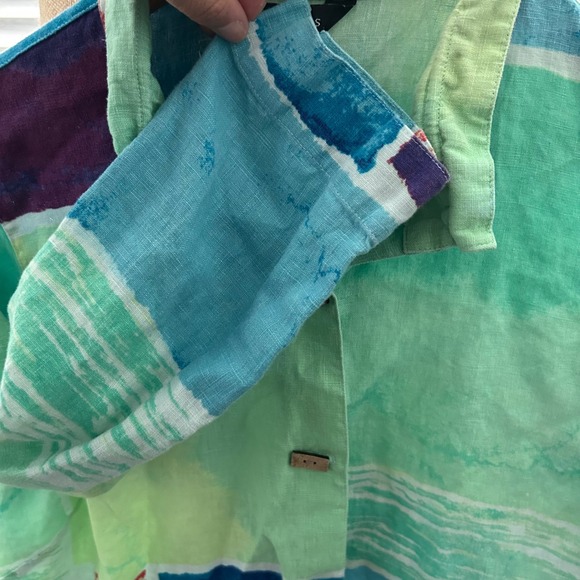 Ali Miles Art to Wear Linen Button Front Jacket Colorful Pockets‎ M - Picture 5 of 8